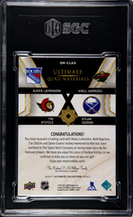 2020-21 Ultimate Collection Ultimate Quad Materials #QMCLKS Alexis Lafreniere/Kirill Kaprizov/Tim Stutzle/Dylan Cozens #15/99 SGC 9 (Rookie) | Eastridge Sports Cards