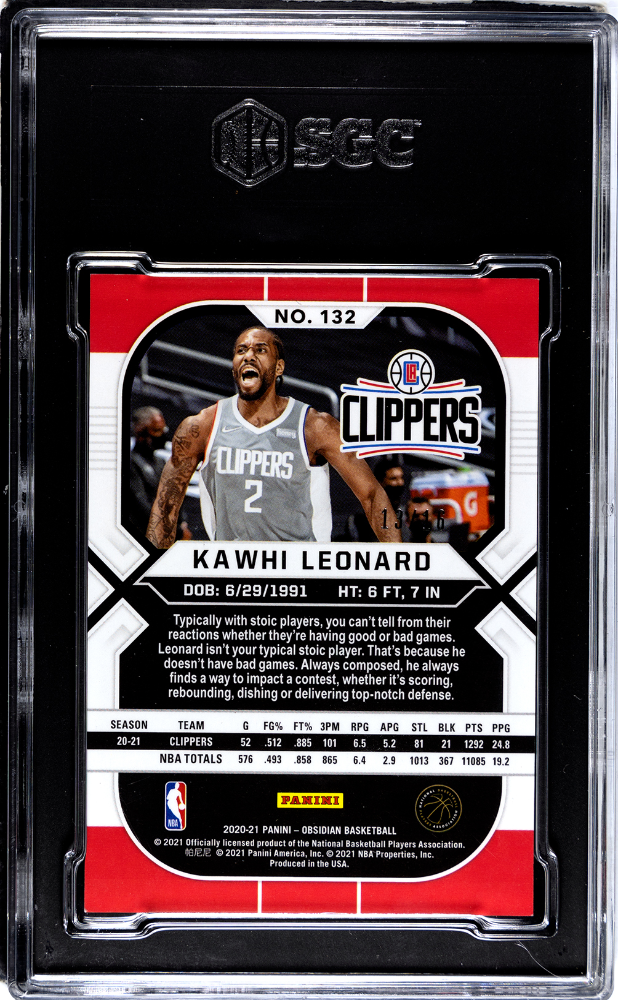 2020-21 Panini Obsidian Electric Etch Blue #132 Kawhi Leonard #13/16 SGC 9 | Eastridge Sports Cards