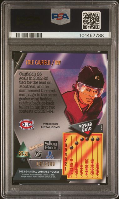 2023-24 Metal Universe 2013 Retros Precious Metal Gems Red #RT20 Cole Caufield #097/100 PSA 8 | Eastridge Sports Cards