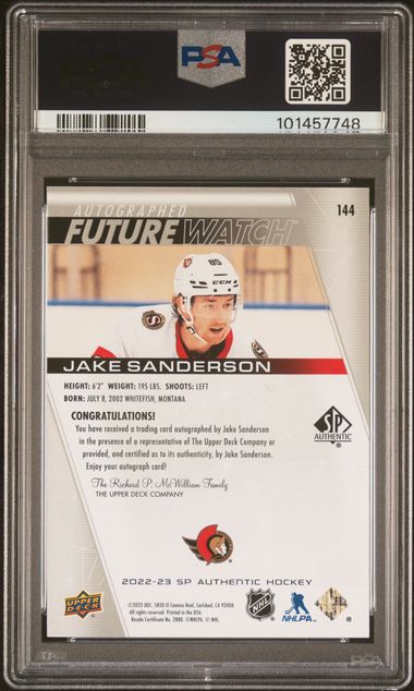 2022-23 SP Authentic #144 Jake Sanderson #061/999 PSA 8 (Rookie) | Eastridge Sports Cards