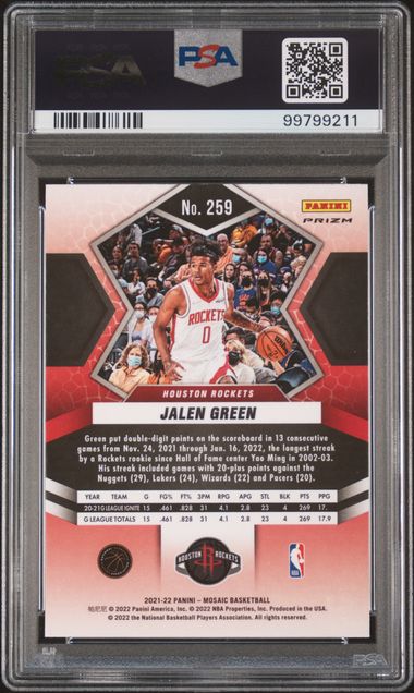 2021-22 Mosaic Green Mosaic #259 Jalen Green PSA 10 (Rookie) | Eastridge Sports Cards