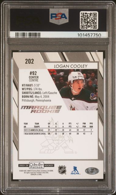 2023-24 O-Pee-Chee Platinum Pond Hockey #202 Logan Cooley PSA 9 (Rookie) | Eastridge Sports Cards