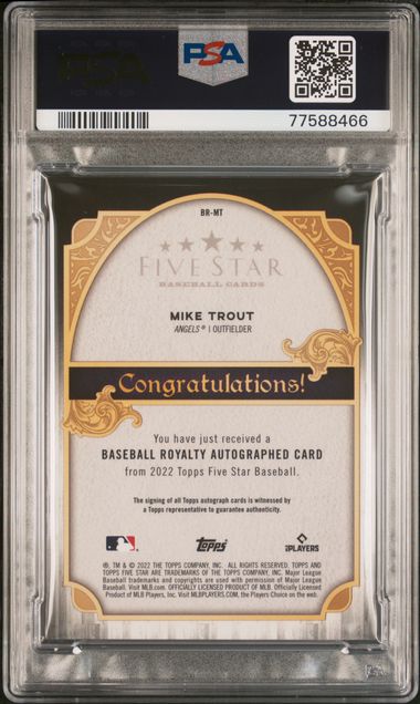 2022 Topps Five Star Baseball Royalty Autographs Gold #BRMT Mike Trout  #07/10 PSA 9