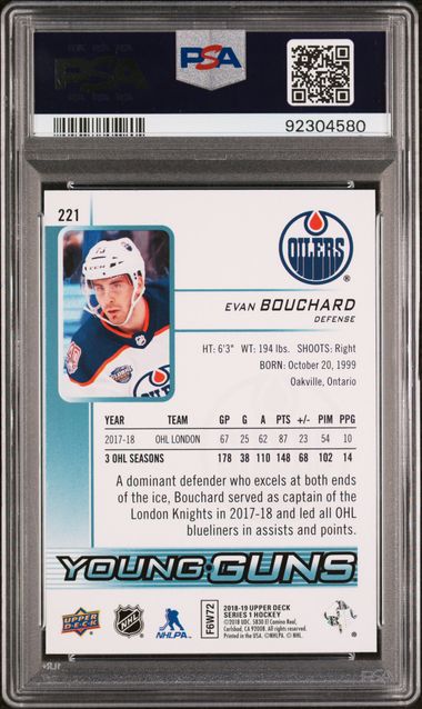 2018-19 Upper Deck #221 Evan Bouchard PSA 9 (Rookie) | Eastridge Sports Cards