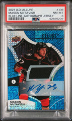 2021-22 Upper Deck Allure Jersey Autographs Blue Line #108 Mason McTavish #38/75 PSA 8 (Rookie) | Eastridge Sports Cards