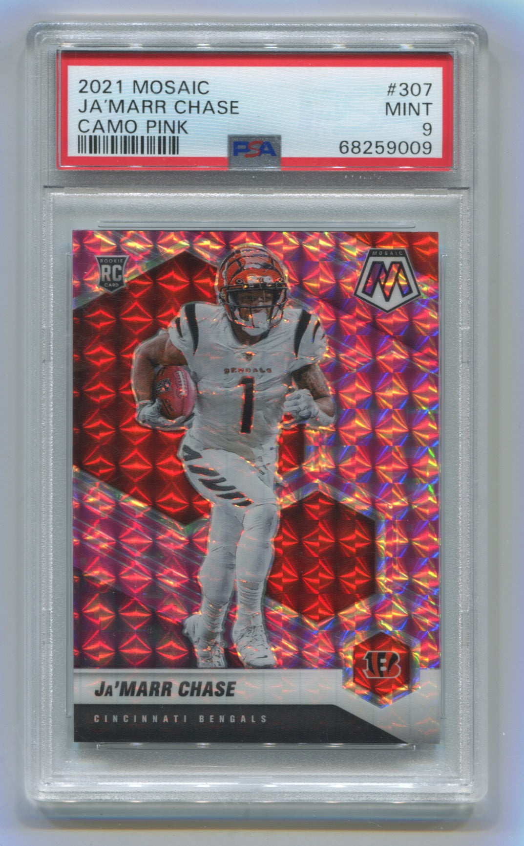 2021 Panini Mosaic Ja'Marr Chase Rookie Pink Camo PSA 9 Bengals