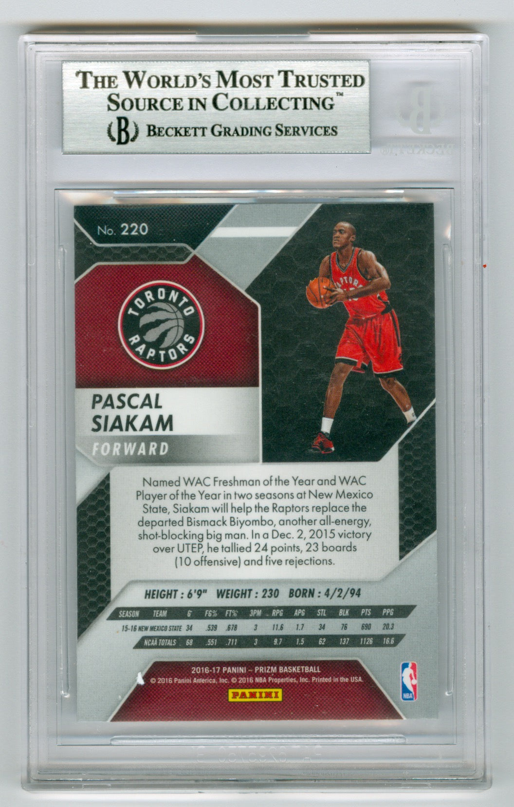 2016-17 Panini Prizm #220 Pascal Siakam BGS 9 (Rookie) | Eastridge Sports Cards