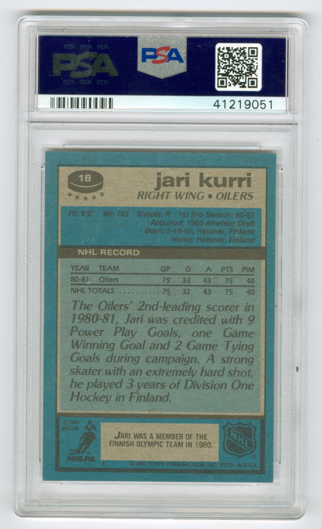 1981-82 Topps #18 Jari Kurri PSA 9 (Rookie) | Eastridge Sports Cards