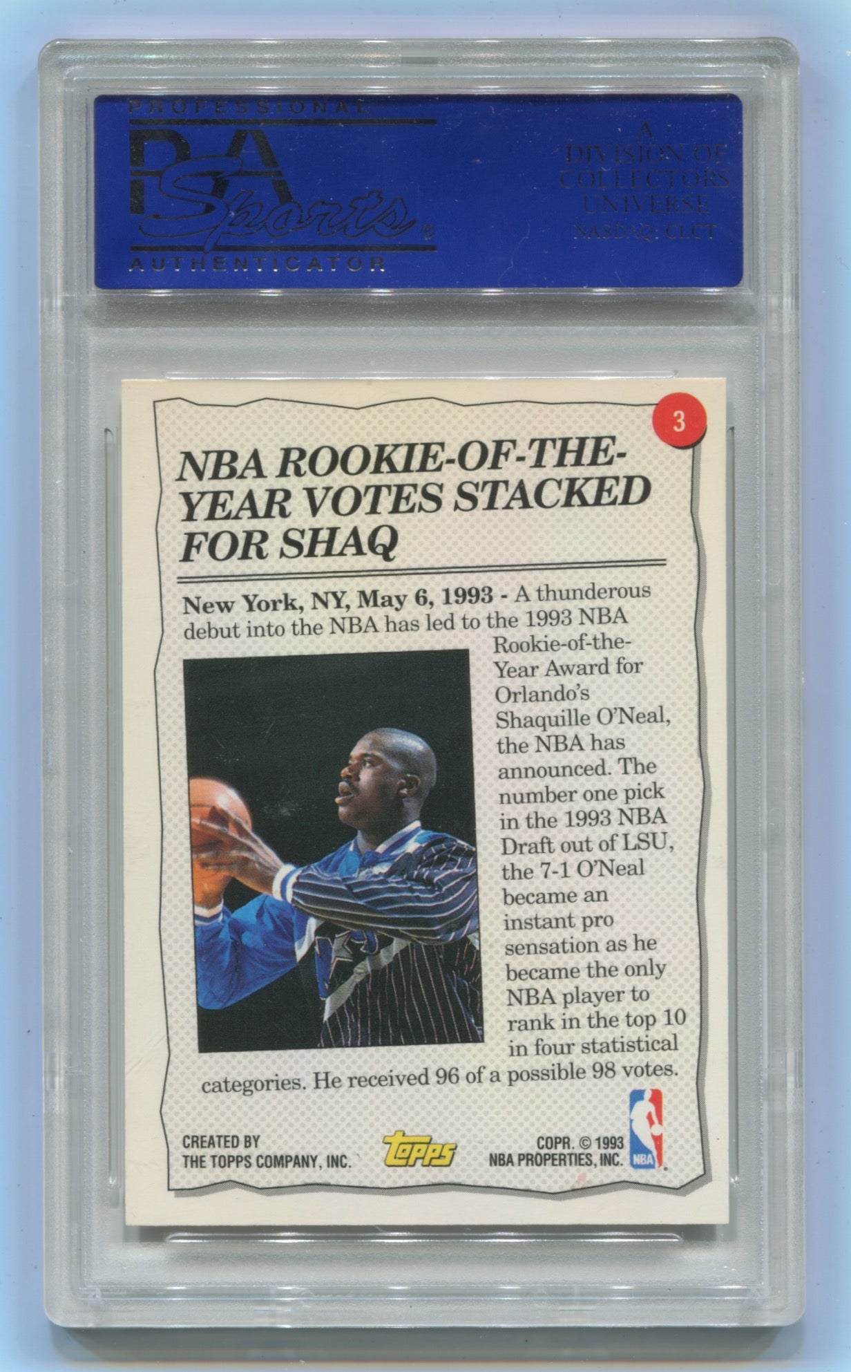 1993-94 Topps Gold #3 Shaquille O'Neal Highlight PSA 9 | Eastridge Sports Cards