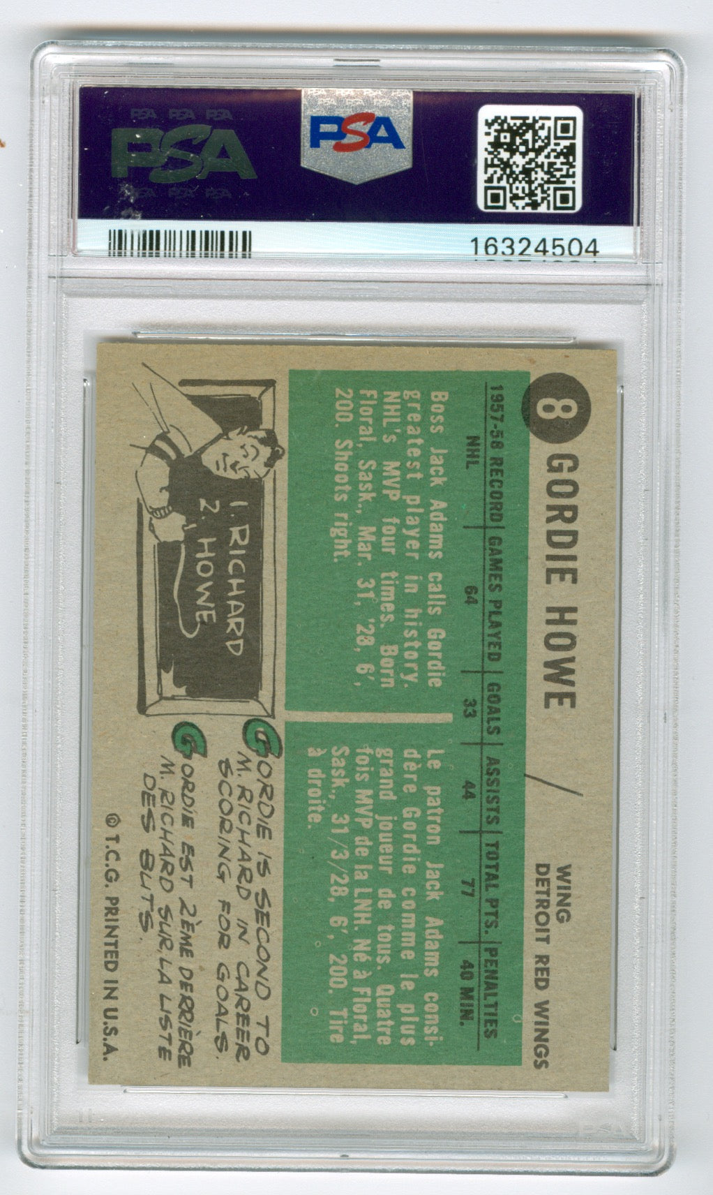 1958-59 Topps #8 Gordie Howe Misspelled Gordy PSA 6 | Eastridge Sports Cards