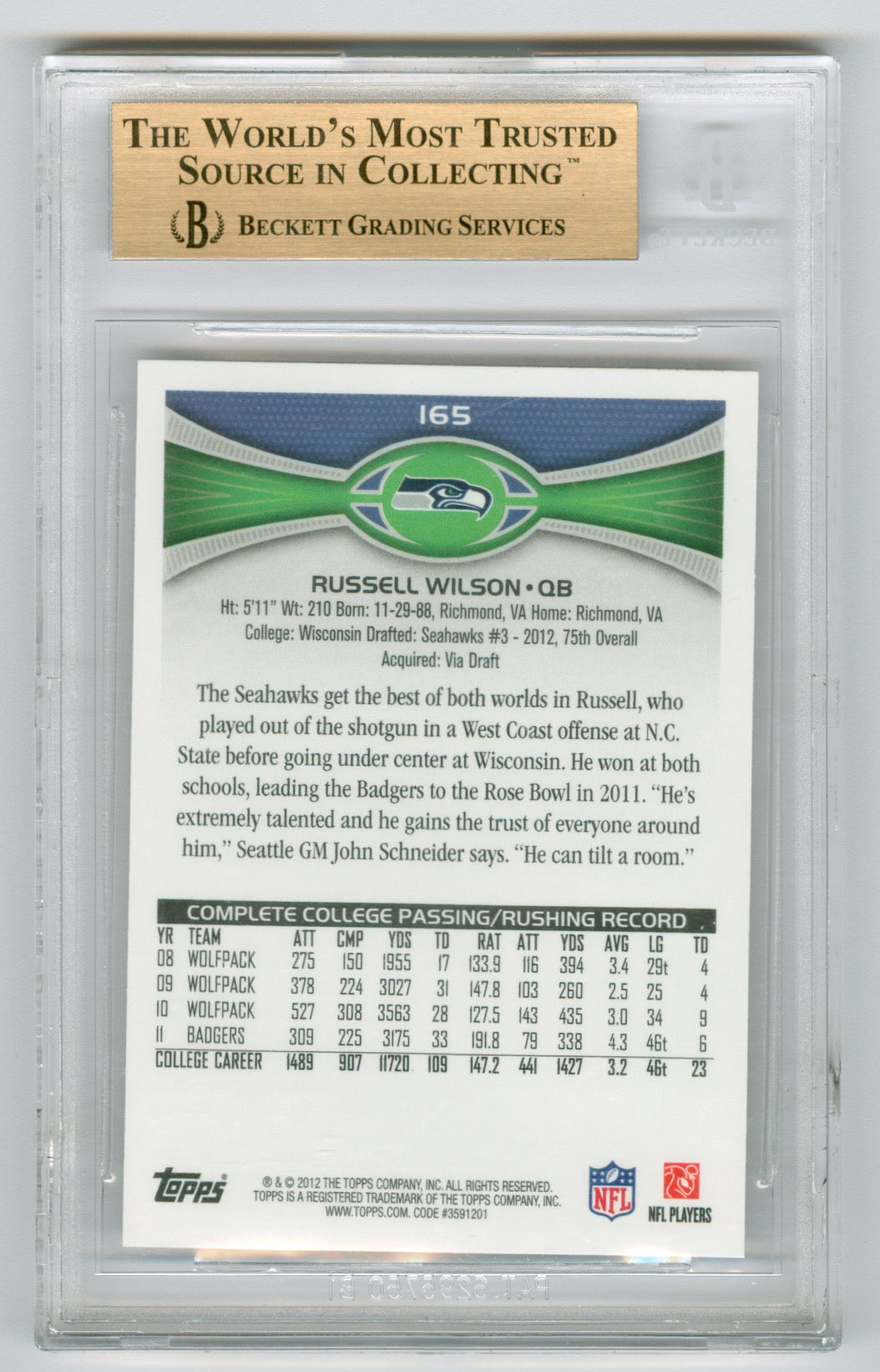 2012 Topps #165 Russell Wilson (Crowd in Background) BGS 9.5 (Rookie) | Eastridge Sports Cards