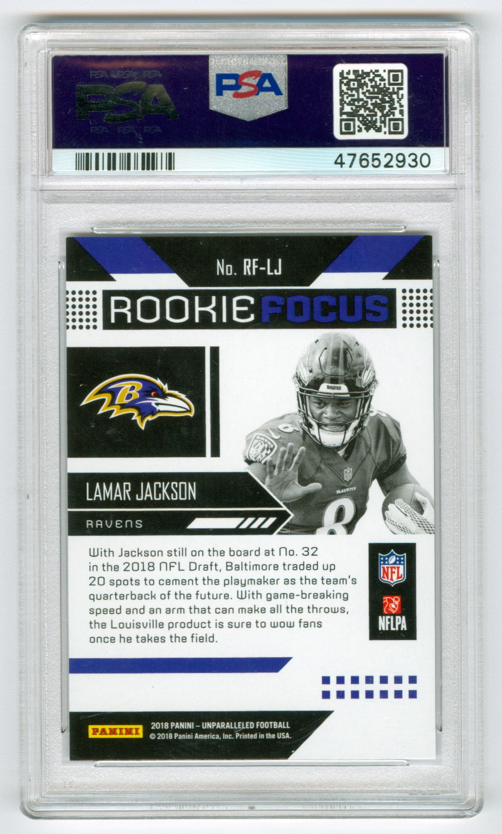 2018 Panini Unparalleled Rookie Focus #4 Lamar Jackson PSA 9 (Rookie) | Eastridge Sports Cards