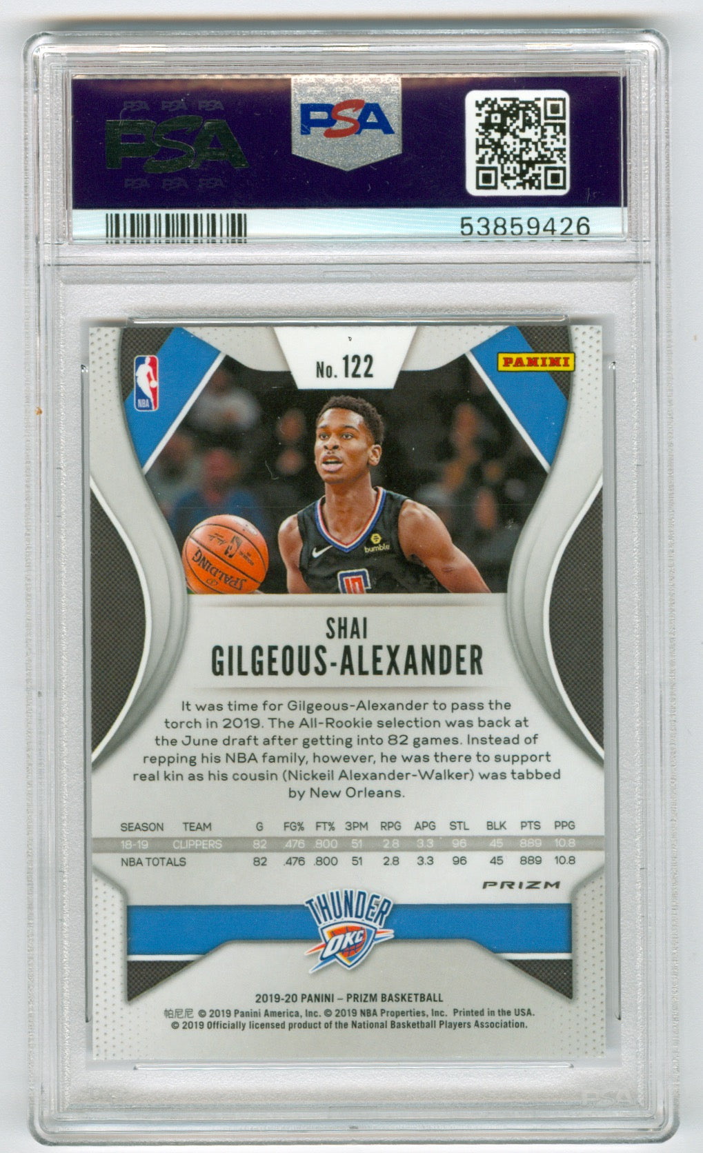 2019-20 Panini Prizm Silver #122 Shai Gilgeous-Alexander PSA 10 | Eastridge Sports Cards