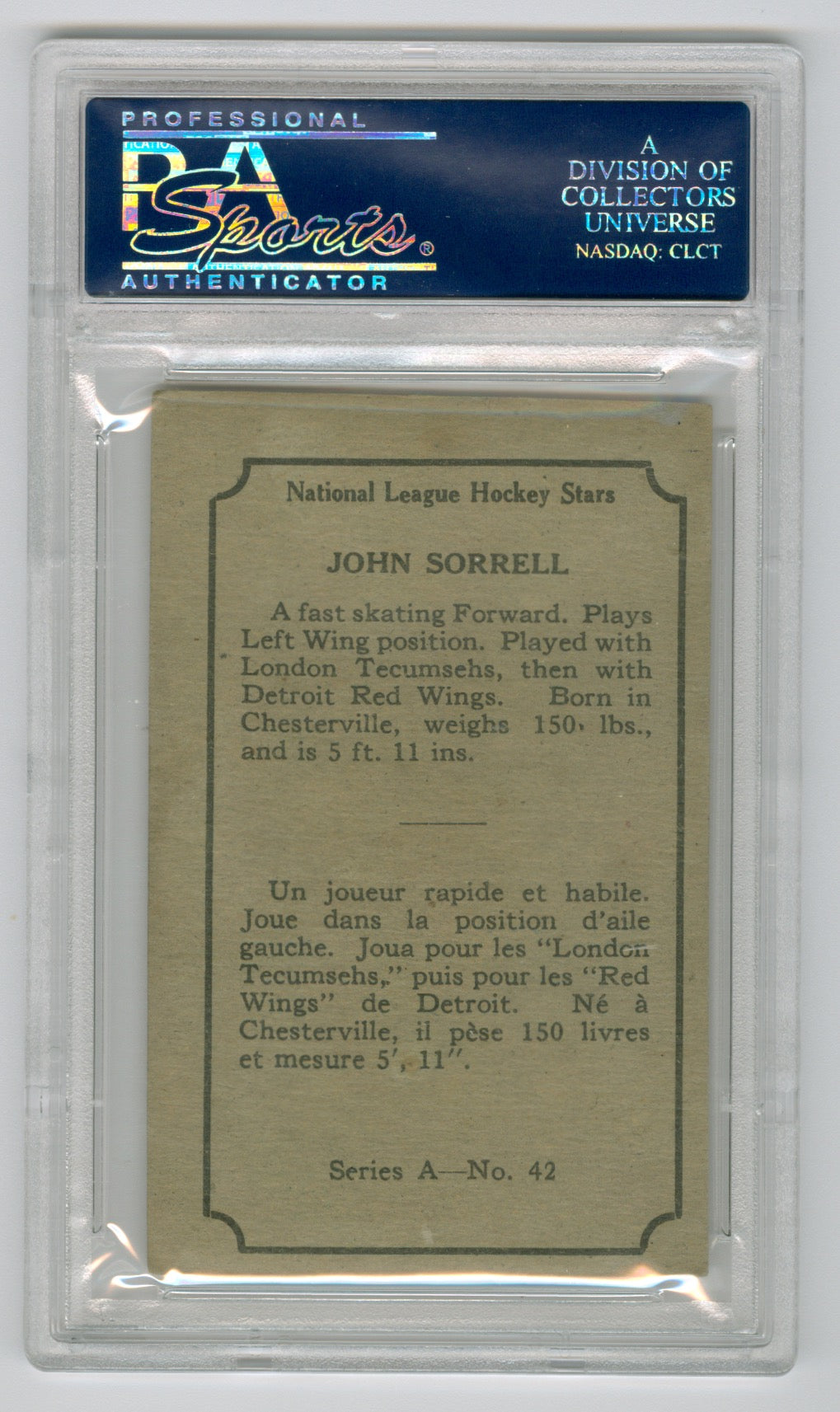 1933-34 O-Pee-Chee V304A Orange #42 John Sorrell PSA 4 (Rookie) | Eastridge Sports Cards