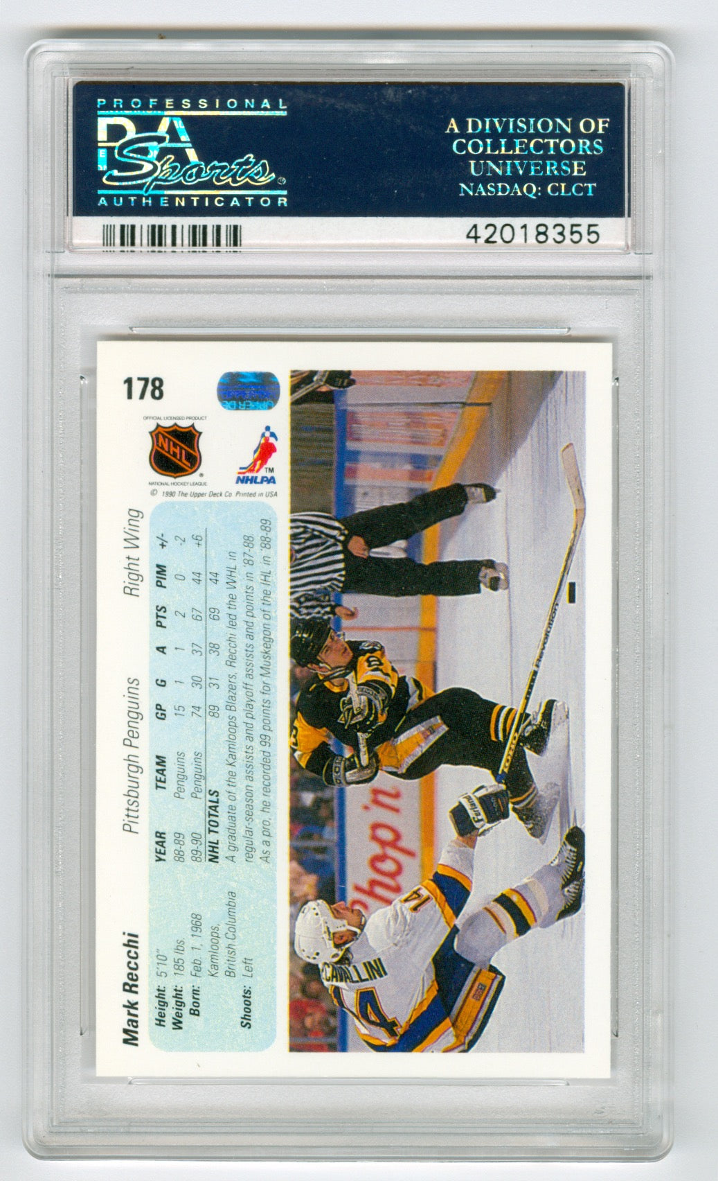 1990-91 Upper Deck #178 Mark Recchi PSA 10 (Rookie) | Eastridge Sports Cards