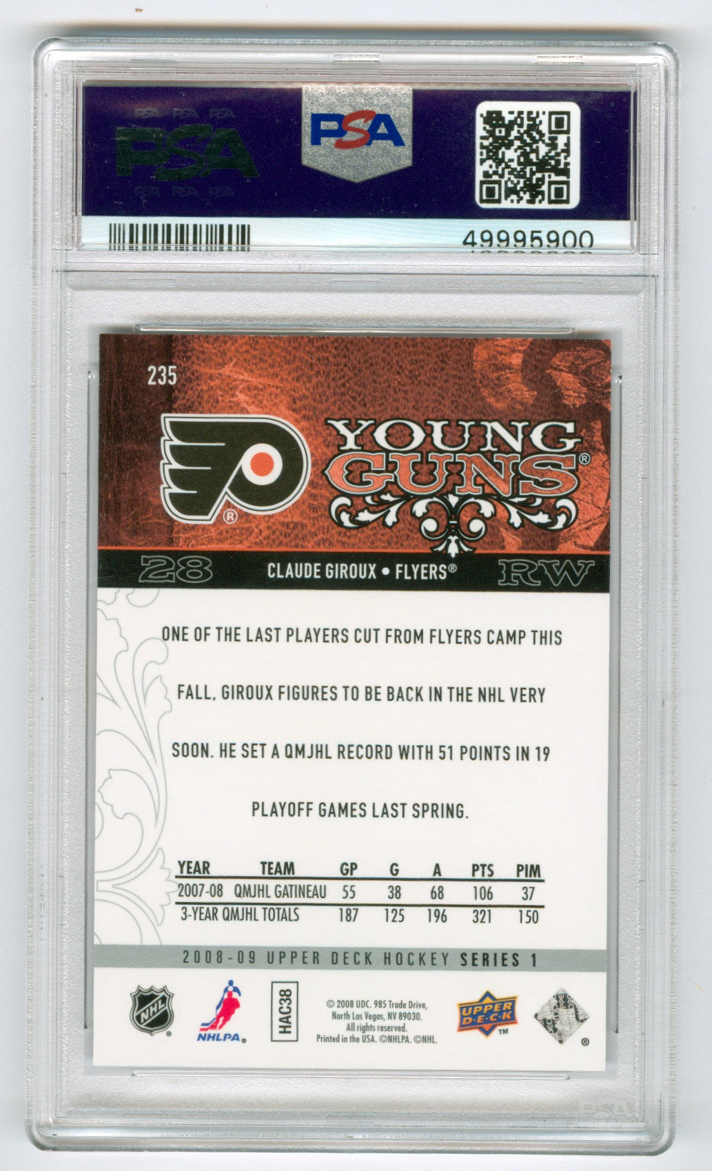 2008-09 Upper Deck #235 Claude Giroux PSA 9 (Rookie) | Eastridge Sports Cards