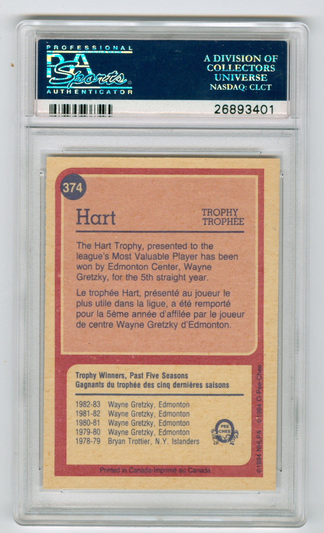 1984-85 O-Pee-Chee #374 Wayne Gretzky PSA 9 | Eastridge Sports Cards