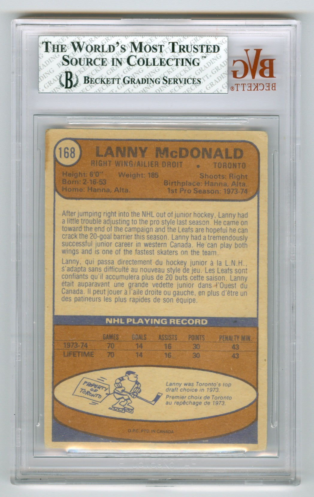 1974-75 O-Pee-Chee #168 Lanny McDonald BGS 3 (Rookie) | Eastridge Sports Cards