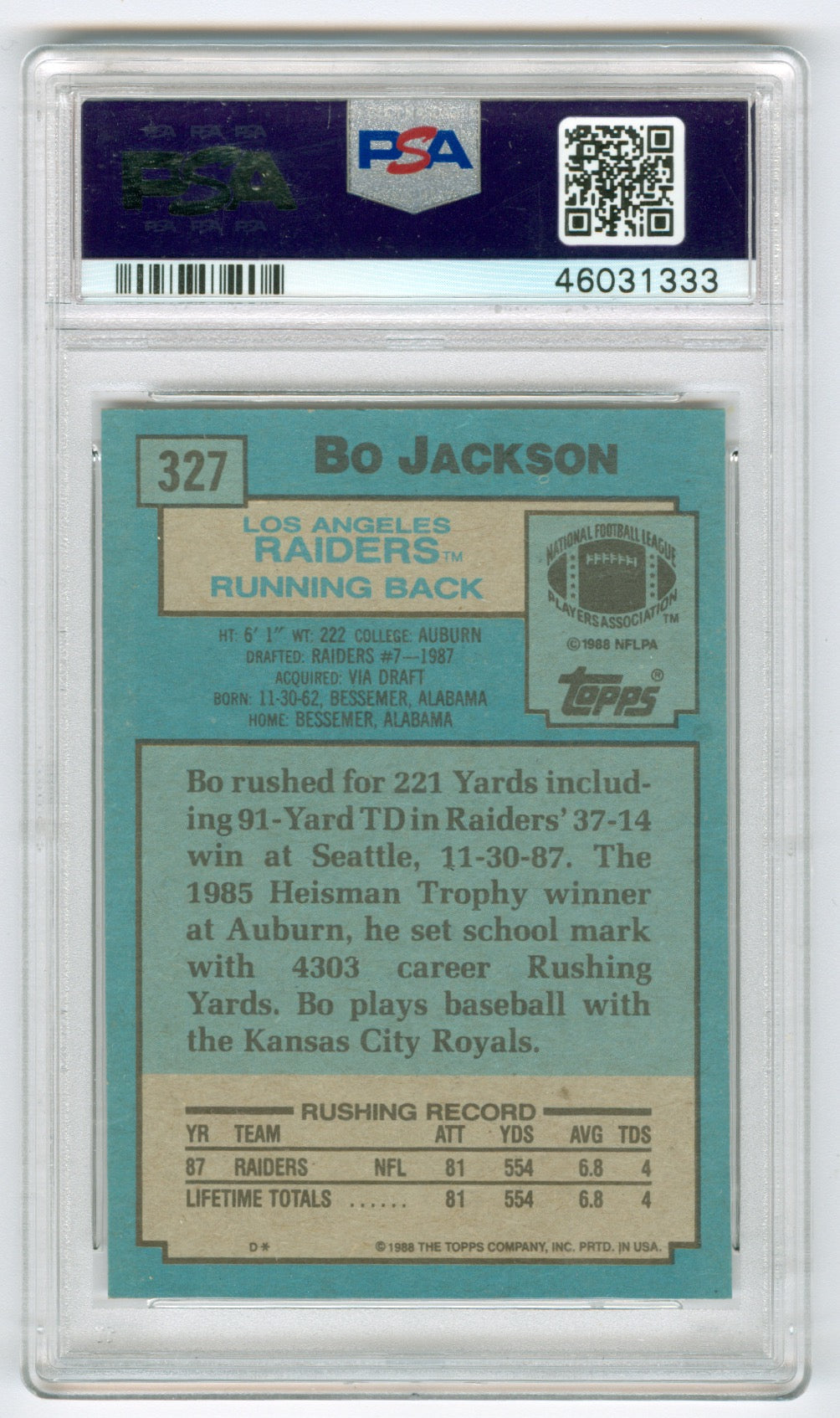 1988 Topps #327 Bo Jackson PSA 8 (Rookie) | Eastridge Sports Cards