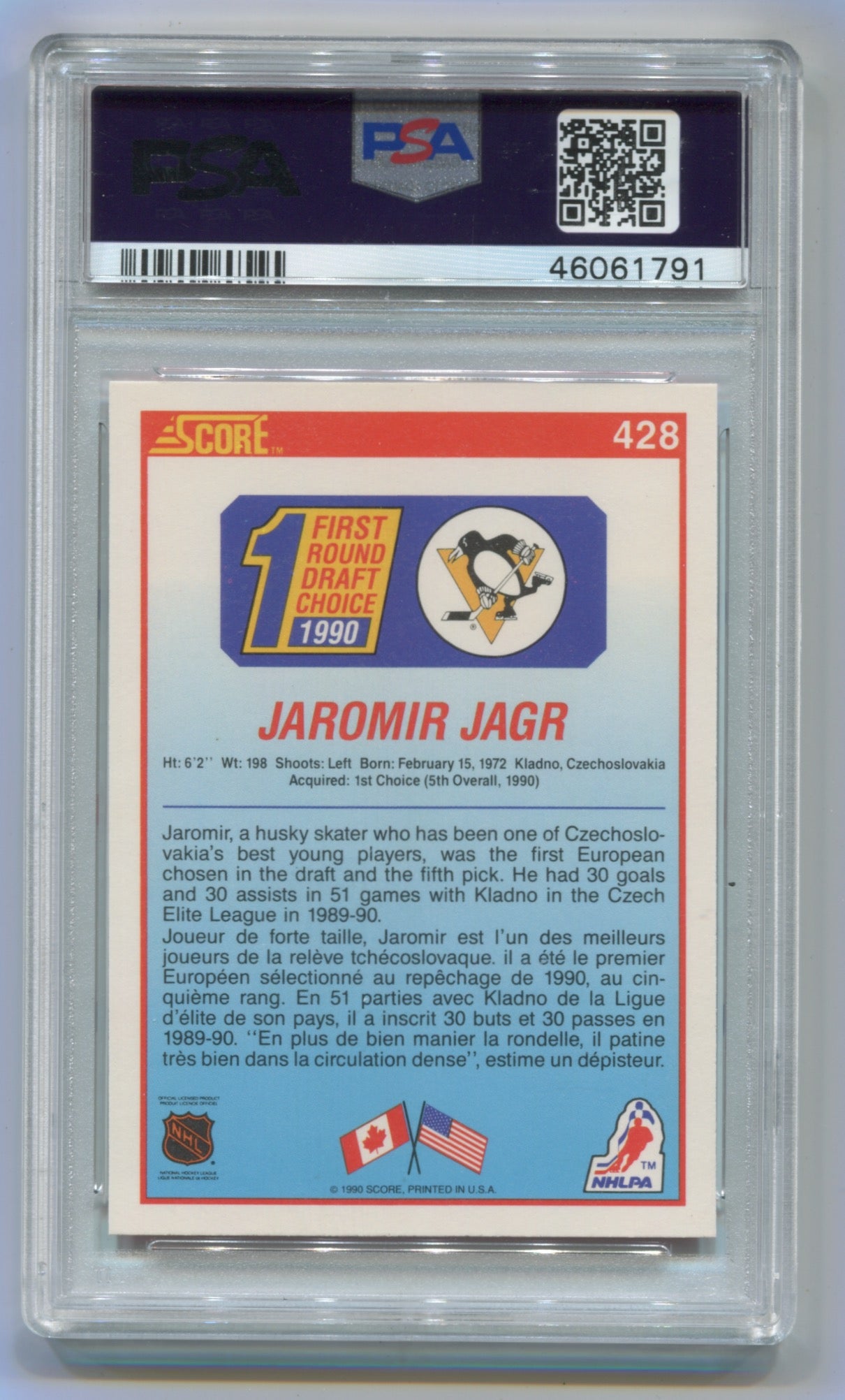 1990-91 Score Canadian #428 Jaromir Jagr PSA 10 (Rookie) | Eastridge Sports Cards