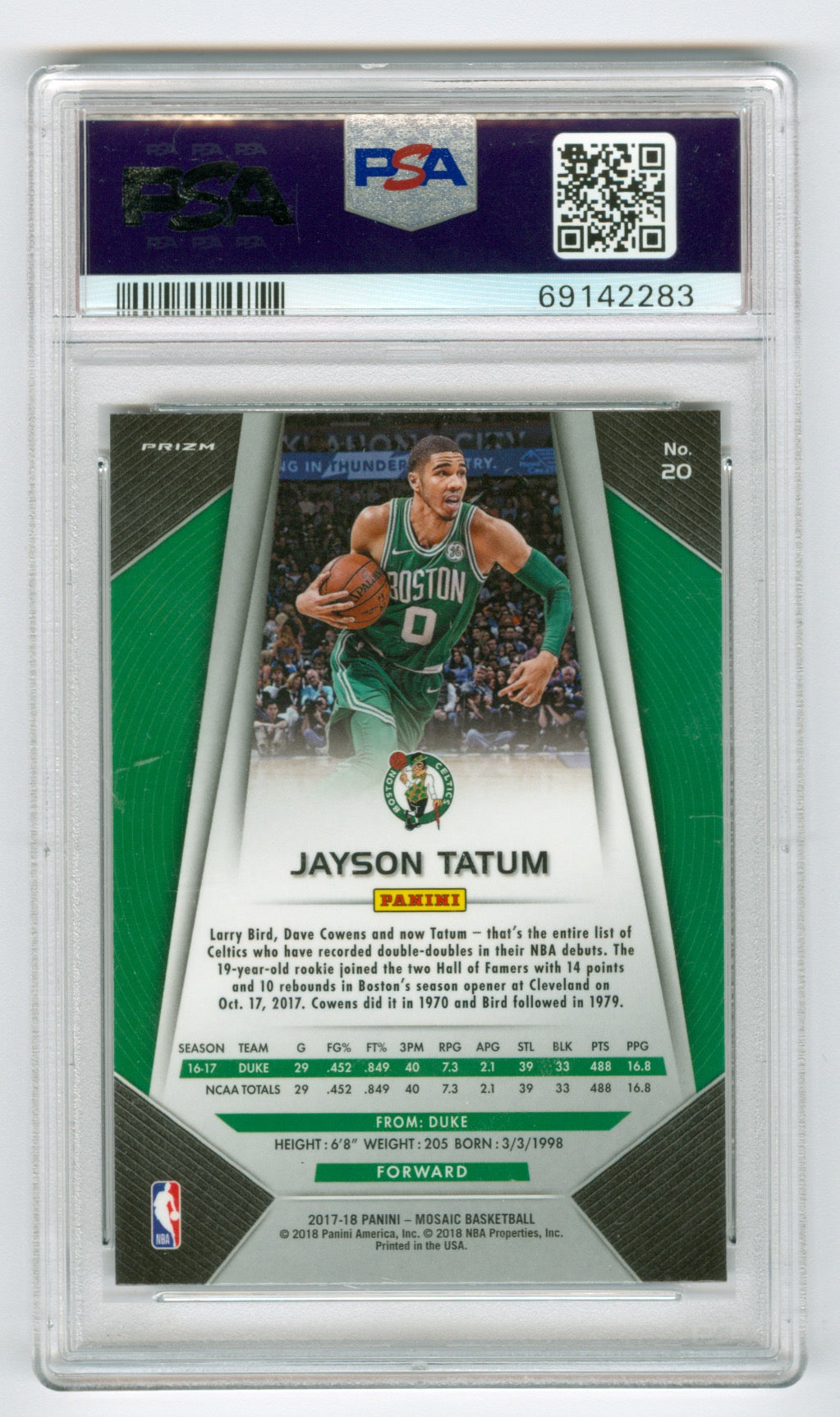 2017-18 Panini Prizm Mosaic #20 Jayson Tatum PSA 9 (Rookie) | Eastridge Sports Cards