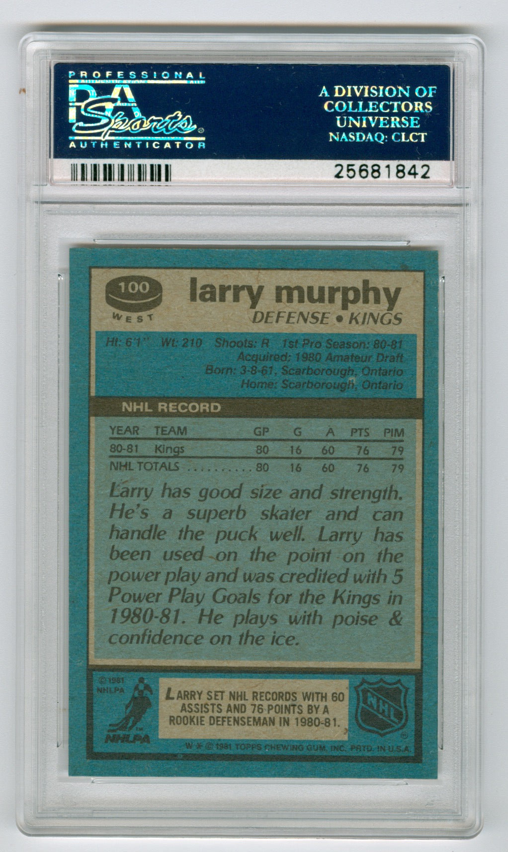 1981-82 Topps West #100 Larry Murphy PSA 9(OC) (Rookie) | Eastridge Sports Cards