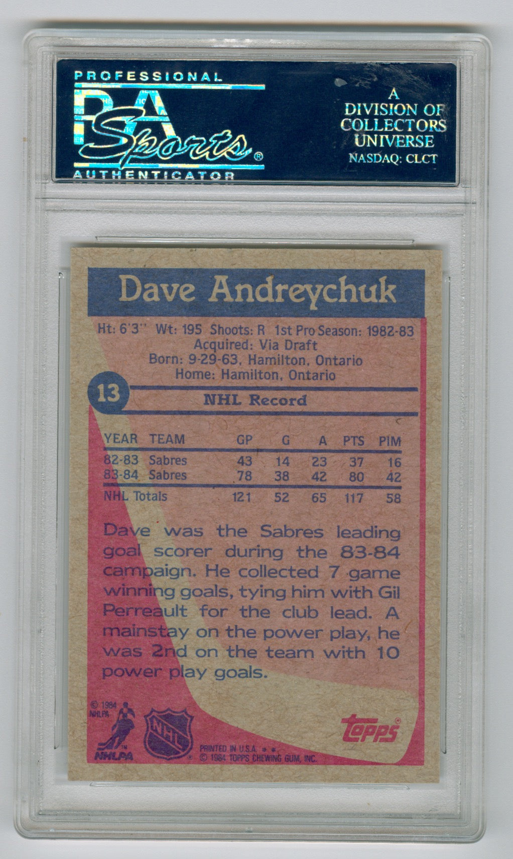 1984-85 Topps #13 Dave Andreychuk PSA 10 (Rookie) | Eastridge Sports Cards