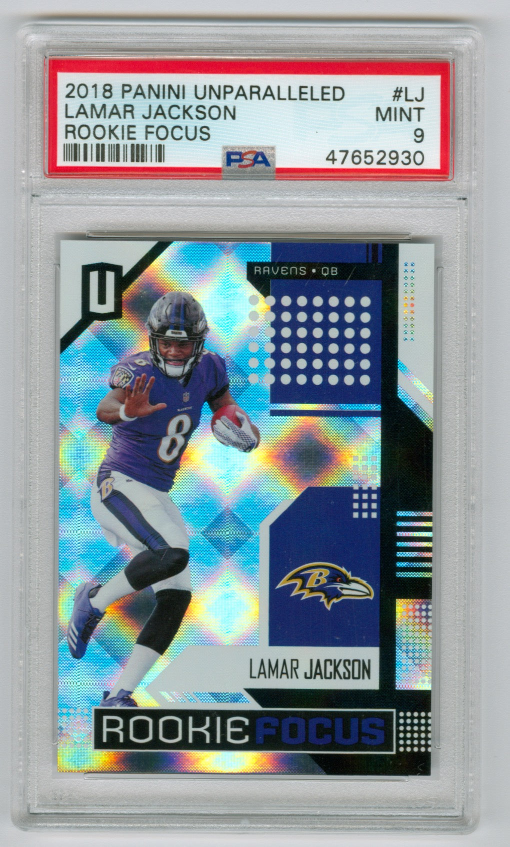 2018 Panini Unparalleled Rookie Focus #4 Lamar Jackson PSA 9 (Rookie) | Eastridge Sports Cards