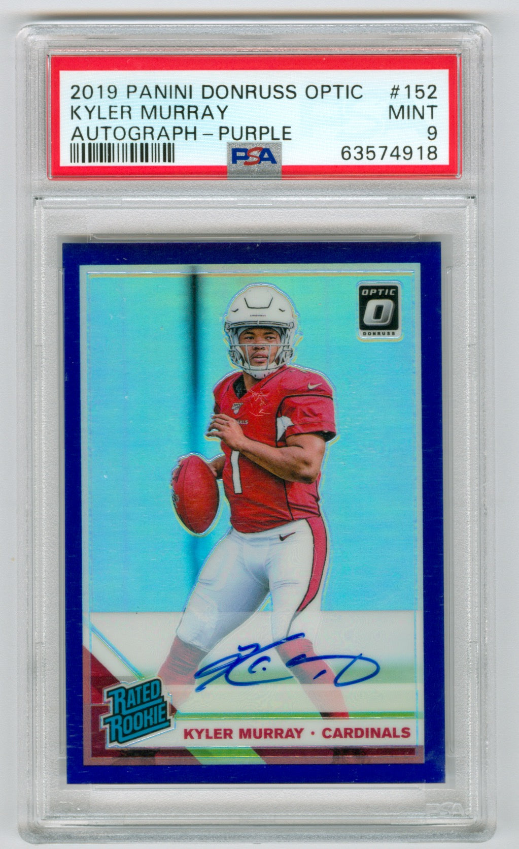 2019 Donruss Optic Rated Rookies Autographs Purple #152 Kyler Murray #08/35 PSA 9 (Rookie) | Eastridge Sports Cards