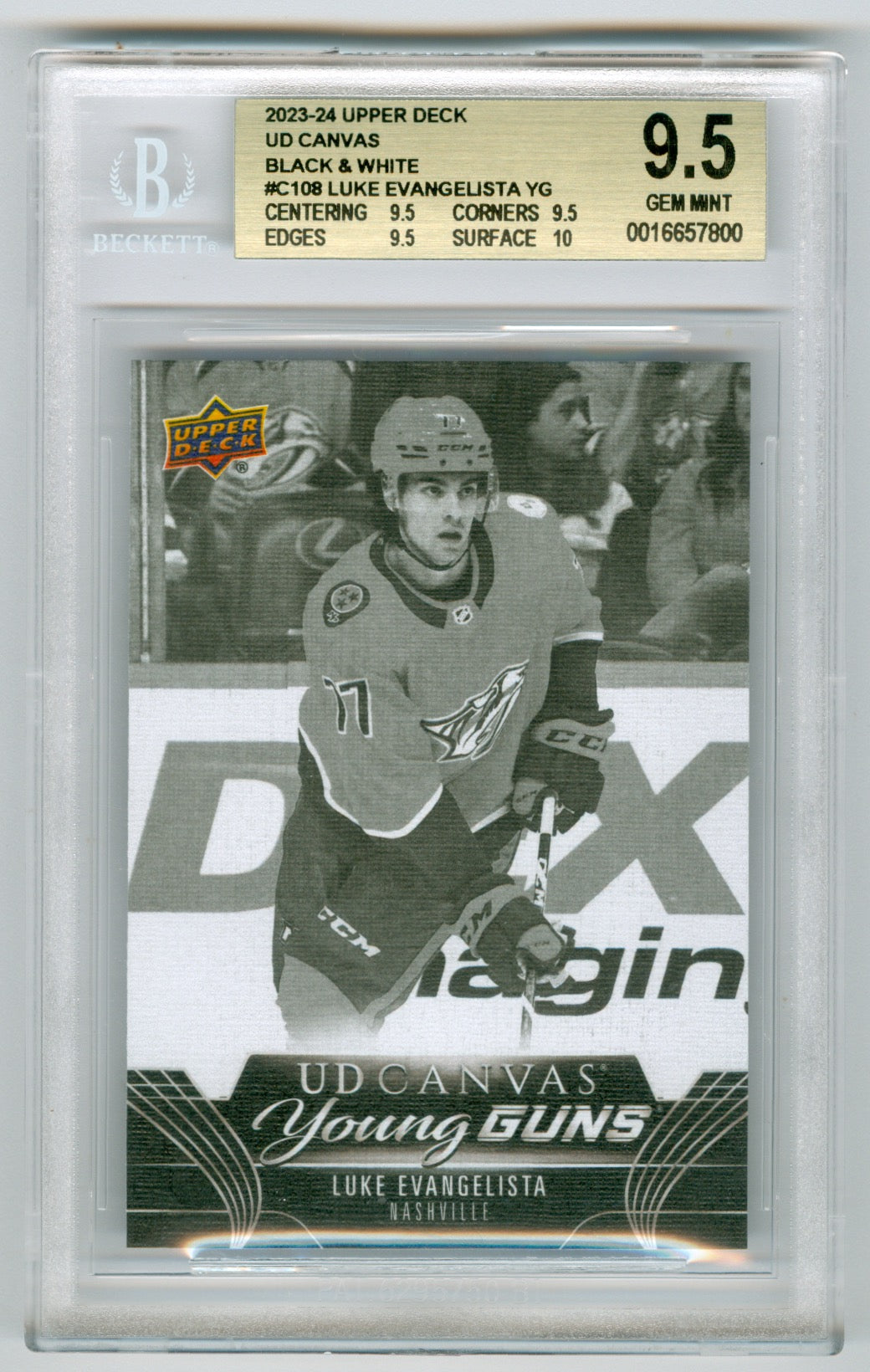 2023-24 Upper Deck Canvas Black & White #C108 Luke Evangelista BGS 9.5 (Rookie) | Eastridge Sports Cards