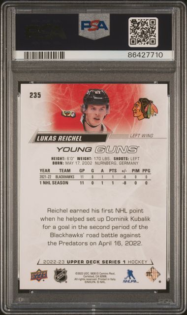 2022-23 Upper Deck #235 Lukas Reichel PSA 8 (Rookie) | Eastridge Sports Cards