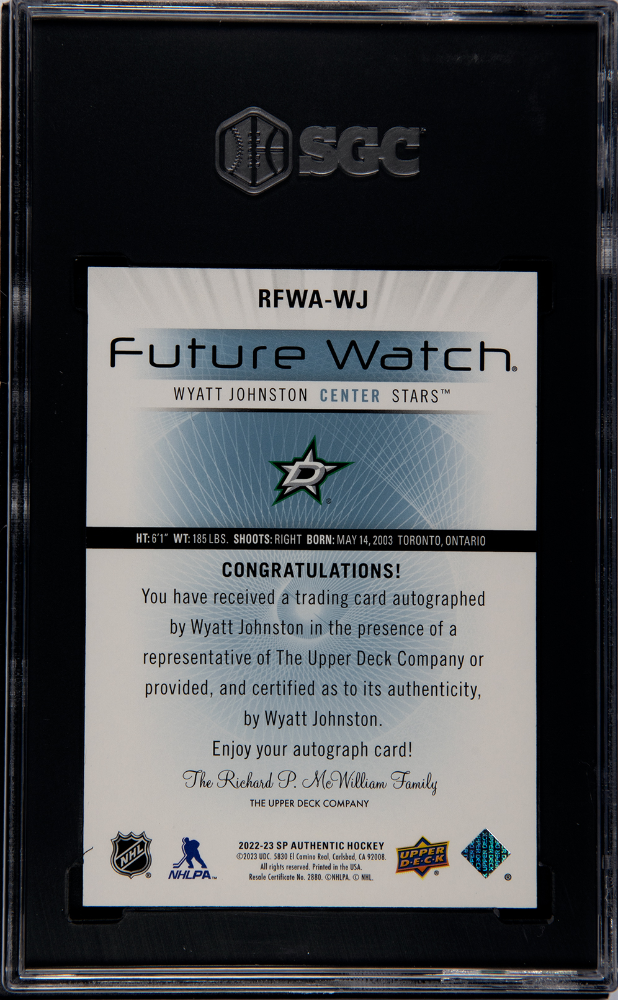 2022-23 SP Authentic '12-13 Retro Future Watch Autographs #RFWAWJ Wyatt Johnston #079/699 SGC 9.5 (Auto 10) (Rookie) | Eastridge Sports Cards