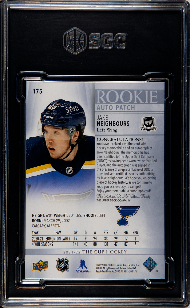 2021-22 The Cup #175 Jake Neighbours #142/249 SGC 8.5 (Rookie) | Eastridge Sports Cards