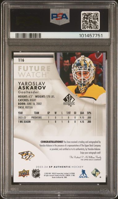 2023-24 SP Authentic #116 Yaroslav Askarov #525/999 PSA 9 (Rookie) | Eastridge Sports Cards