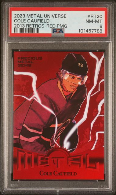 2023-24 Metal Universe 2013 Retros Precious Metal Gems Red #RT20 Cole Caufield #097/100 PSA 8 | Eastridge Sports Cards