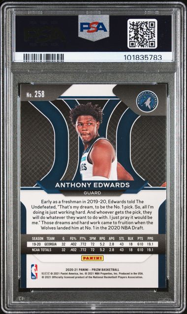 2020-21 Panini Prizm #258 Anthony Edwards PSA 8 (Rookie) | Eastridge Sports Cards