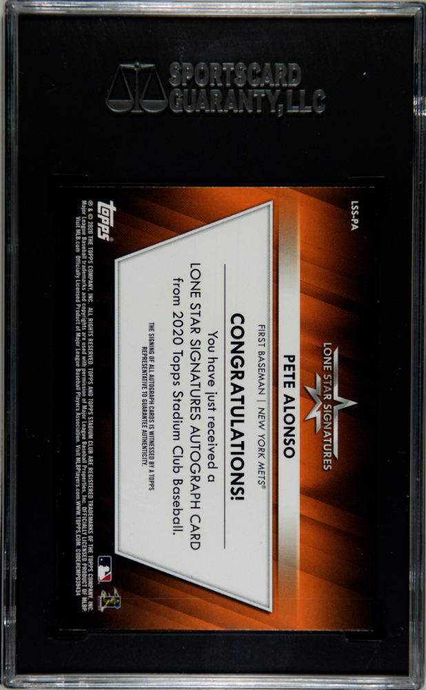 2020 Stadium Club Chrome Lone Star Signatures #LSSPA Pete Alonso #21/25 SGC 9 (Auto 10) | Eastridge Sports Cards