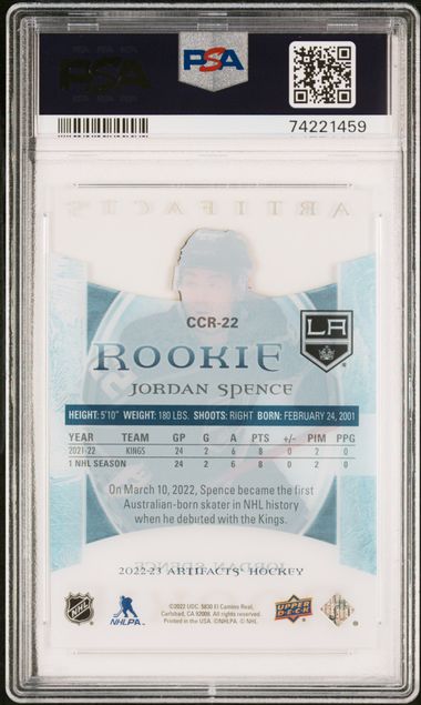 2022-23 Artifacts Clear Cut Rookies #CCR22 Jordan Spence PSA 9 (Rookie) | Eastridge Sports Cards