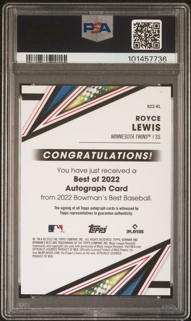 2022 Bowman's Best Best of '22 Autographs Gold Lava Refractors #B22RL Royce Lewis #03/75 PSA 10 (Rookie) | Eastridge Sports Cards