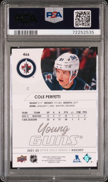 2021-22 Upper Deck #466 Cole Perfetti PSA 10 (Rookie) | Eastridge Sports Cards