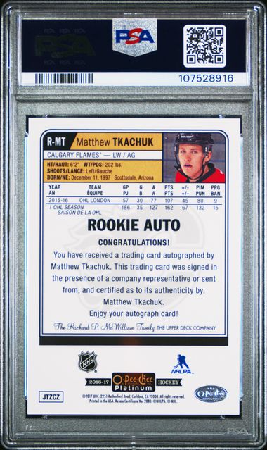 2016-17 O-Pee-Chee Platinum Rookie Autographs #RMT Matthew Tkachuk PSA 10 (Rookie) | Eastridge Sports Cards