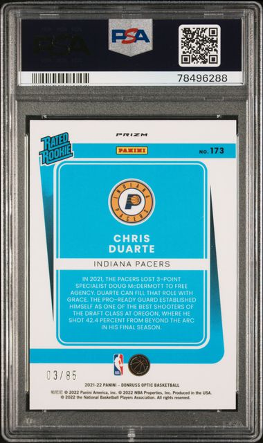 2021-22 Donruss Optic Fast Break Red #173 Chris Duarte #03/85 PSA 9 (Rookie) | Eastridge Sports Cards