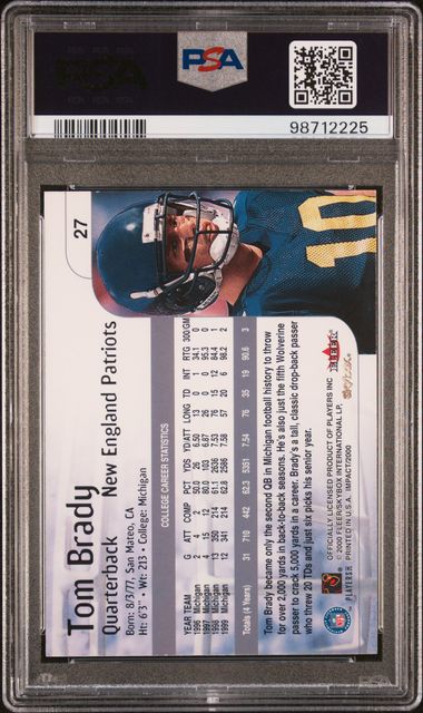 2000 Skybox Impact #27 Tom Brady PSA 6 (Rookie) | Eastridge Sports Cards