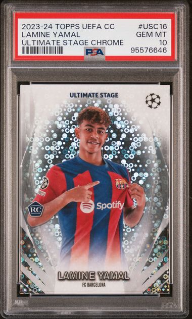 2023-24 Topps UEFA Club Competitions Ultimate Stage Chrome #USC16 Lamine Yamal PSA 10 (Rookie) | Eastridge Sports Cards