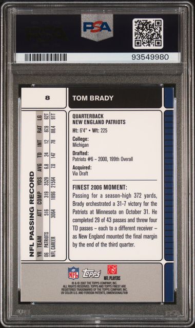 2007 Finest #8 Tom Brady PSA 8 | Eastridge Sports Cards