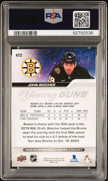 2023-24 Upper Deck #472 John Beecher PSA 10 (Rookie) | Eastridge Sports Cards