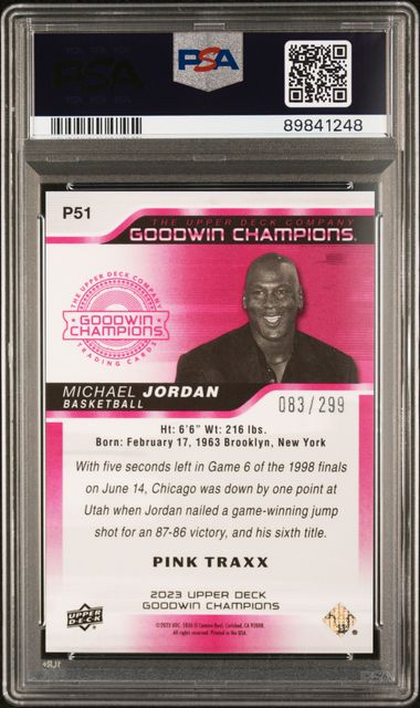 2023 Upper Deck Goodwin Champions Platinum Pink Traxx #P51 Michael Jordan #083/299 PSA 10 | Eastridge Sports Cards