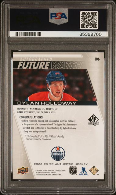 2022-23 SP Authentic #106 Dylan Holloway #912/999 PSA 8.5 (Rookie) | Eastridge Sports Cards