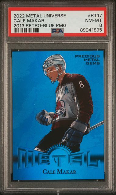 2022-23 Metal Universe '13 Retro Precious Metal Gems Blue #RT17 Cale Makar #07/50 PSA 8 | Eastridge Sports Cards