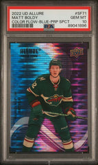 2022-23 Upper Deck Allure Color Flow Spectrum Blue Purple #SF71 Matt Boldy #29/35 PSA 10 (Rookie) | Eastridge Sports Cards